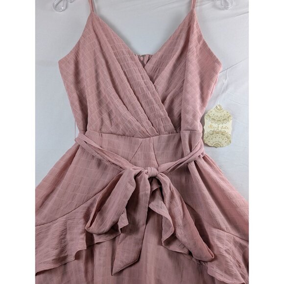 Altard State Blush Pink Sleeveless Wrap Dress Tie Waist Ruffle Hem Rouched NWT - Picture 3 of 12